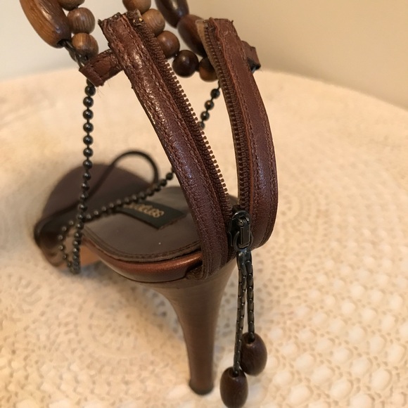 Sergio Rossi beaded ankle strap wrap front slip on heels/sandals - Picture 6 of 8